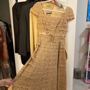 Romantic 1950s Martha Weathered Cappuccino Lace Fit & Flare Dress